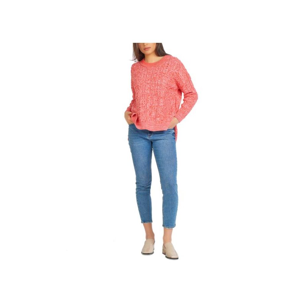 Black Tape Womens Cable Knit Side Slit Pullover Sweater